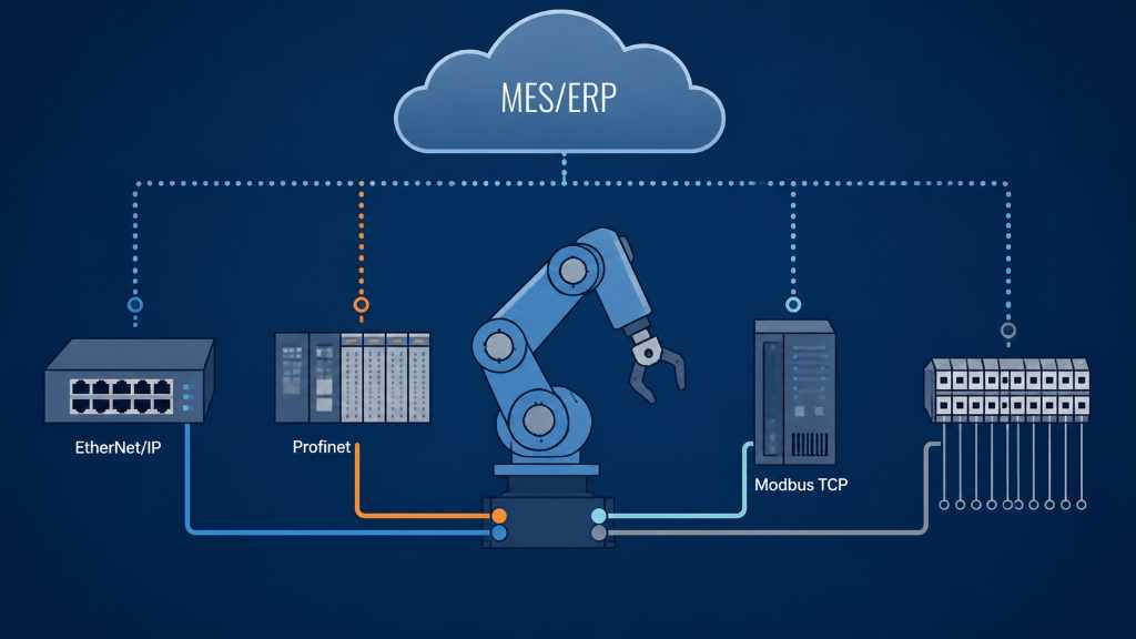 Интерфейсы и протоколы промышленных роботов: Ethernet/IP, Modbus TCP, Profinet, дискретные сигналы
